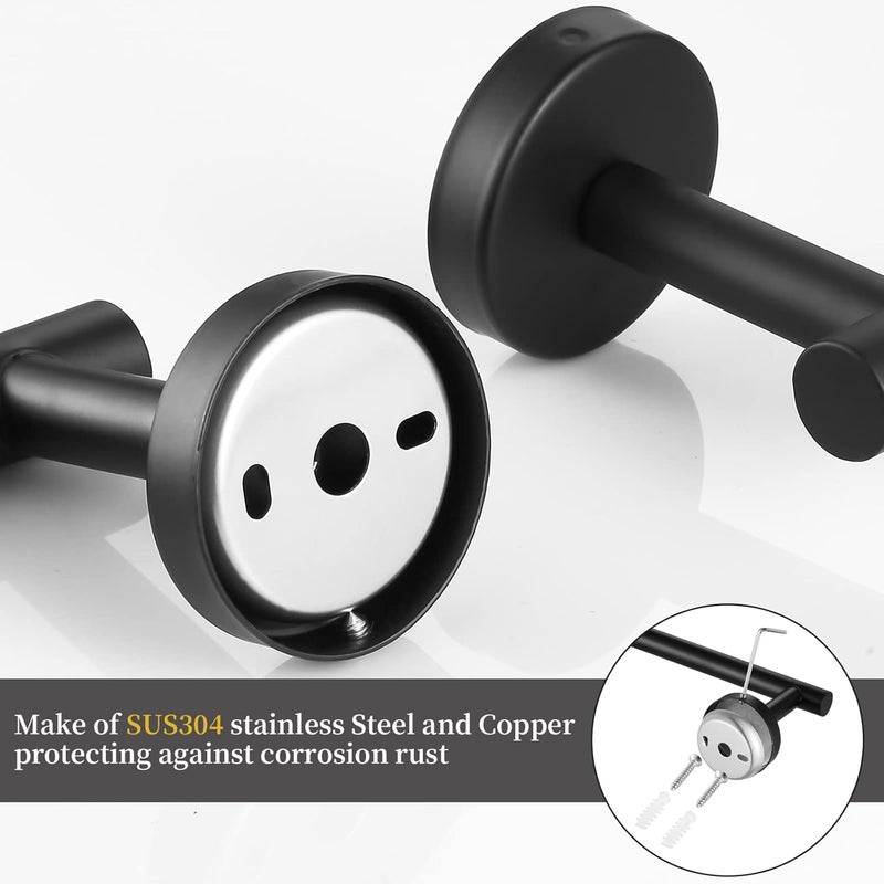 Hinmood Towel Bar Set Mattel Black, Bathroom Accessories Set 5pcs Including 16'' Tower Bar, Towel Ring and 2 PCS Towel Hooks - Image 4